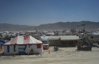 New red striped tent-Burning Man 2009